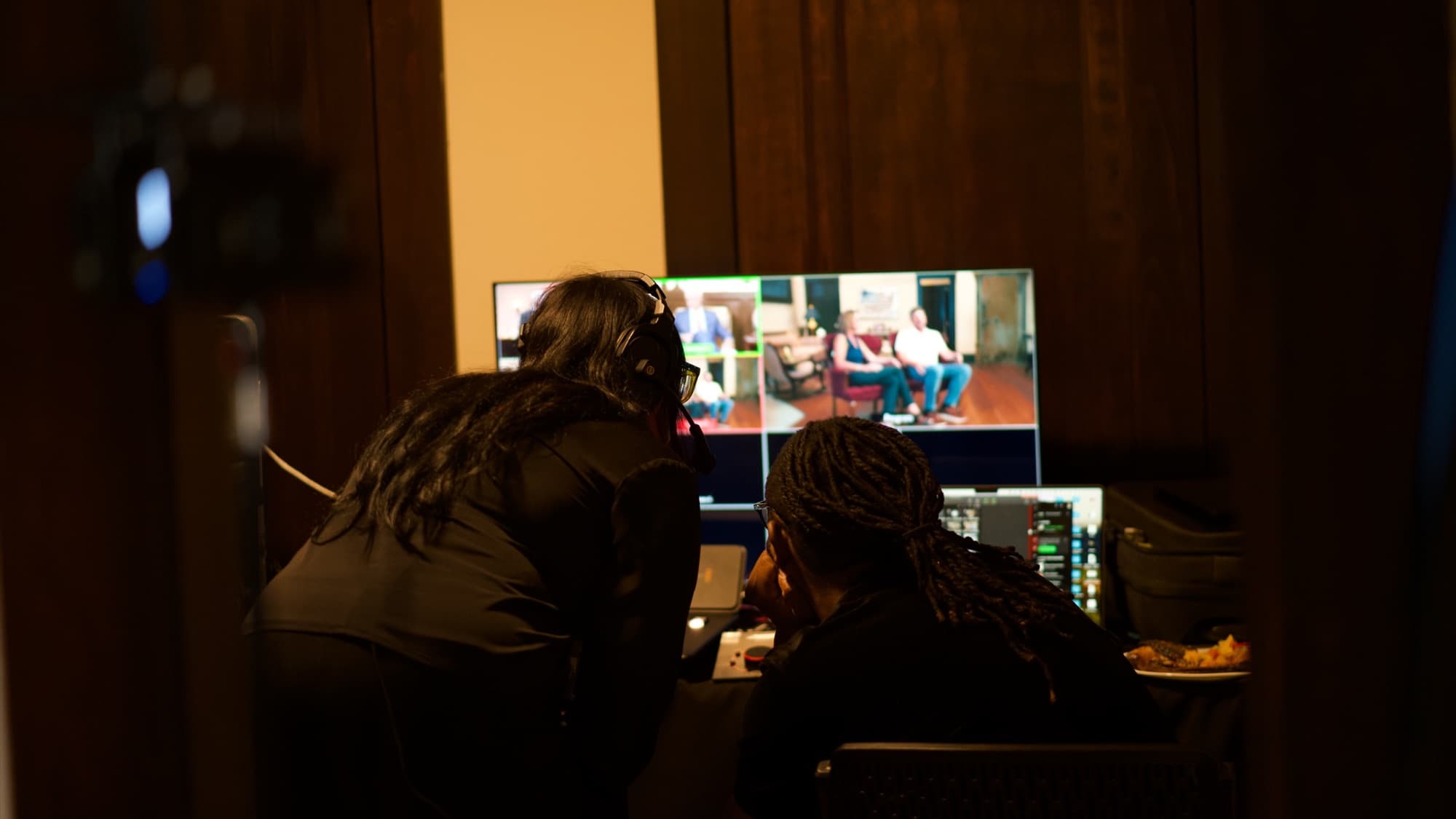 Directors monitoring the shot from video village during the IRSC Entrepreneur of the Year shoot