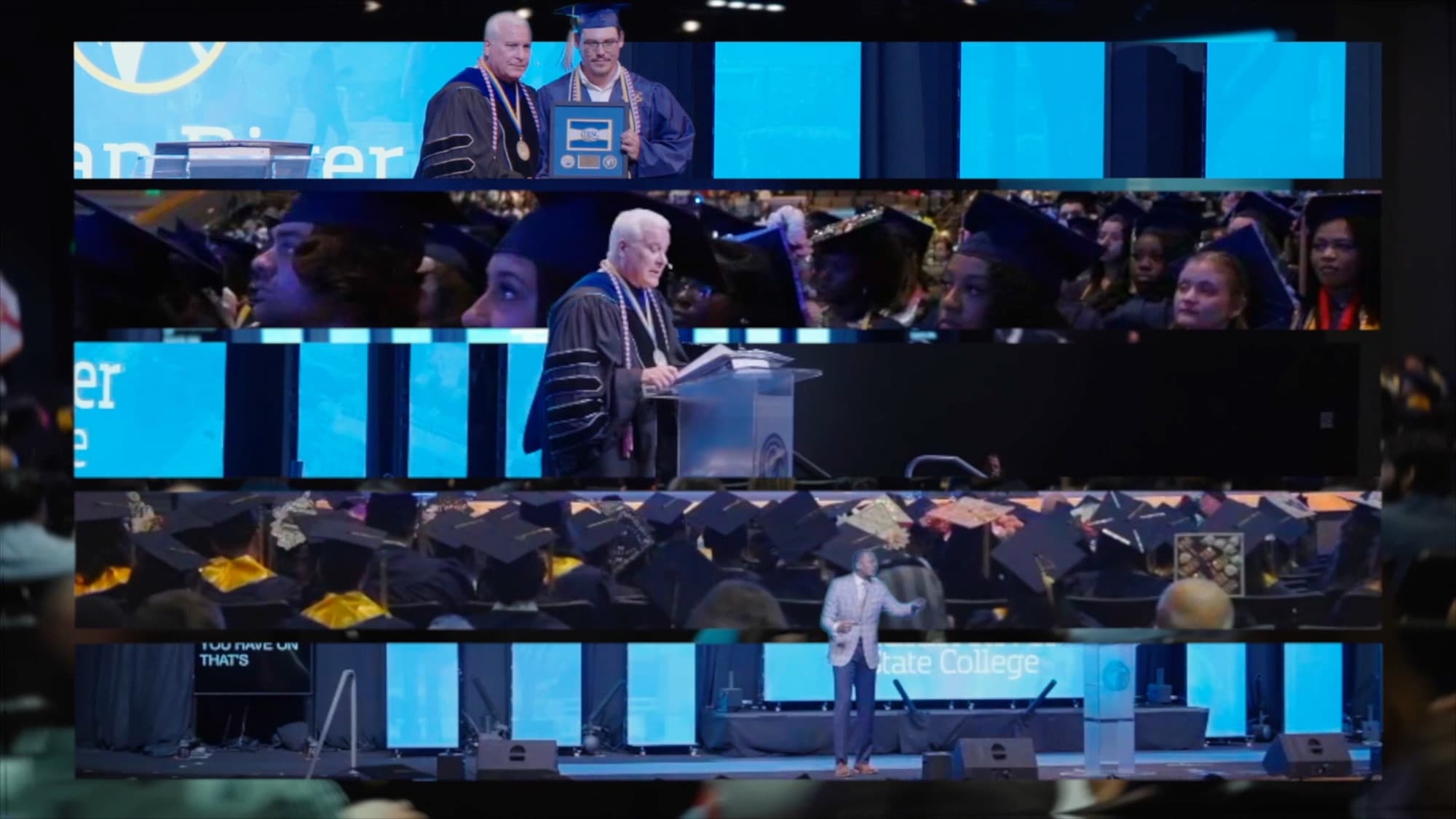 Multi-camera video wall composite during the IRSC commencement program